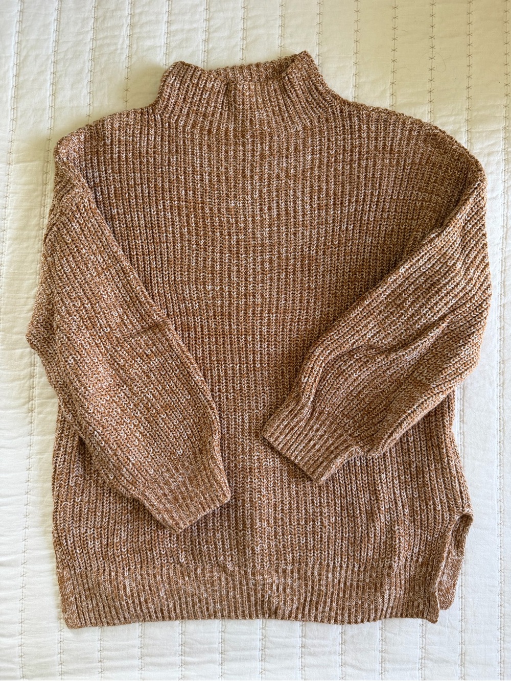 Cozy Mock Neck Ribbed Sweater in Mustard Yellow/White